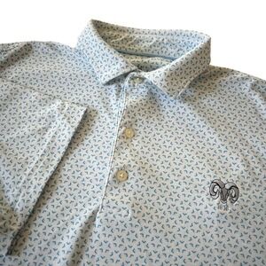 Johnnie-O Men's Size M Polo Shirt Light Blue White Geometric Performance Golf